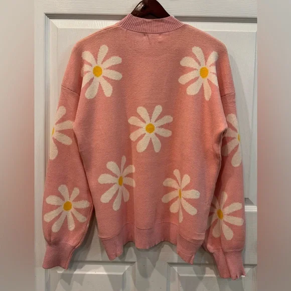 Zeagoo Floral Daisy Balloon Sleeve Mock Neck Women’s Sweater Size XL Pink - Picture 2 of 6